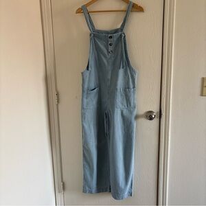 Sézane Denim Jumpsuit Women’s Size 36 Light Wash Cotton Button Front Wide Leg